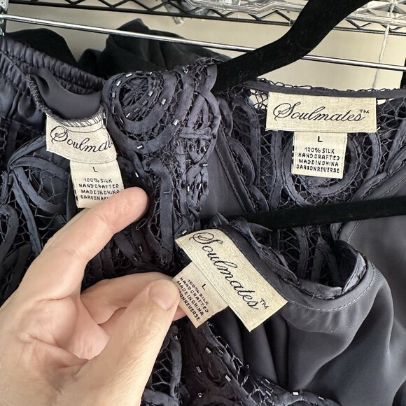 SOULMATES 3 piece set skirt jacket shell silk formal beaded evening graphite L - Picture 16 of 16